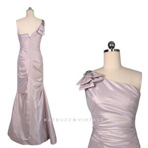 Teri Jon Prom Dress Maxi Gown 6 Purple Rickie Freeman Metallic Shoulder Formal